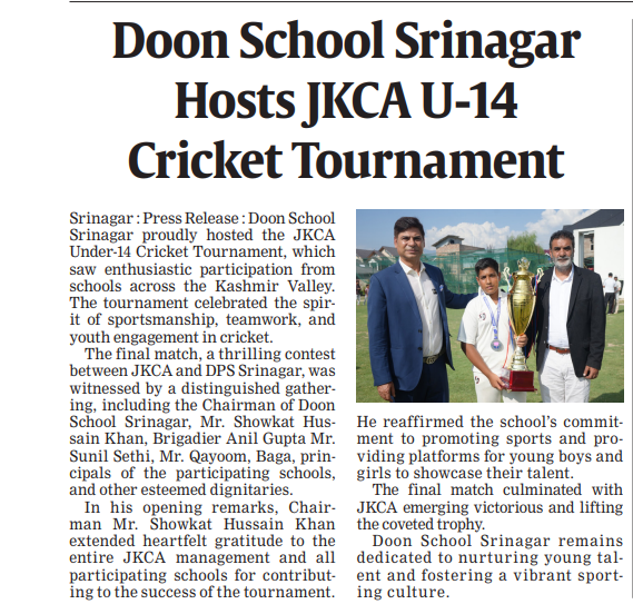 Doon School Srinagar Hosts JKCA U-14 Cricket Tournament