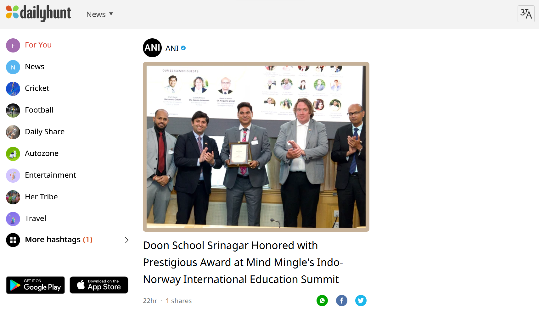 Prestigious Award At Indo-Norway International Education Summit